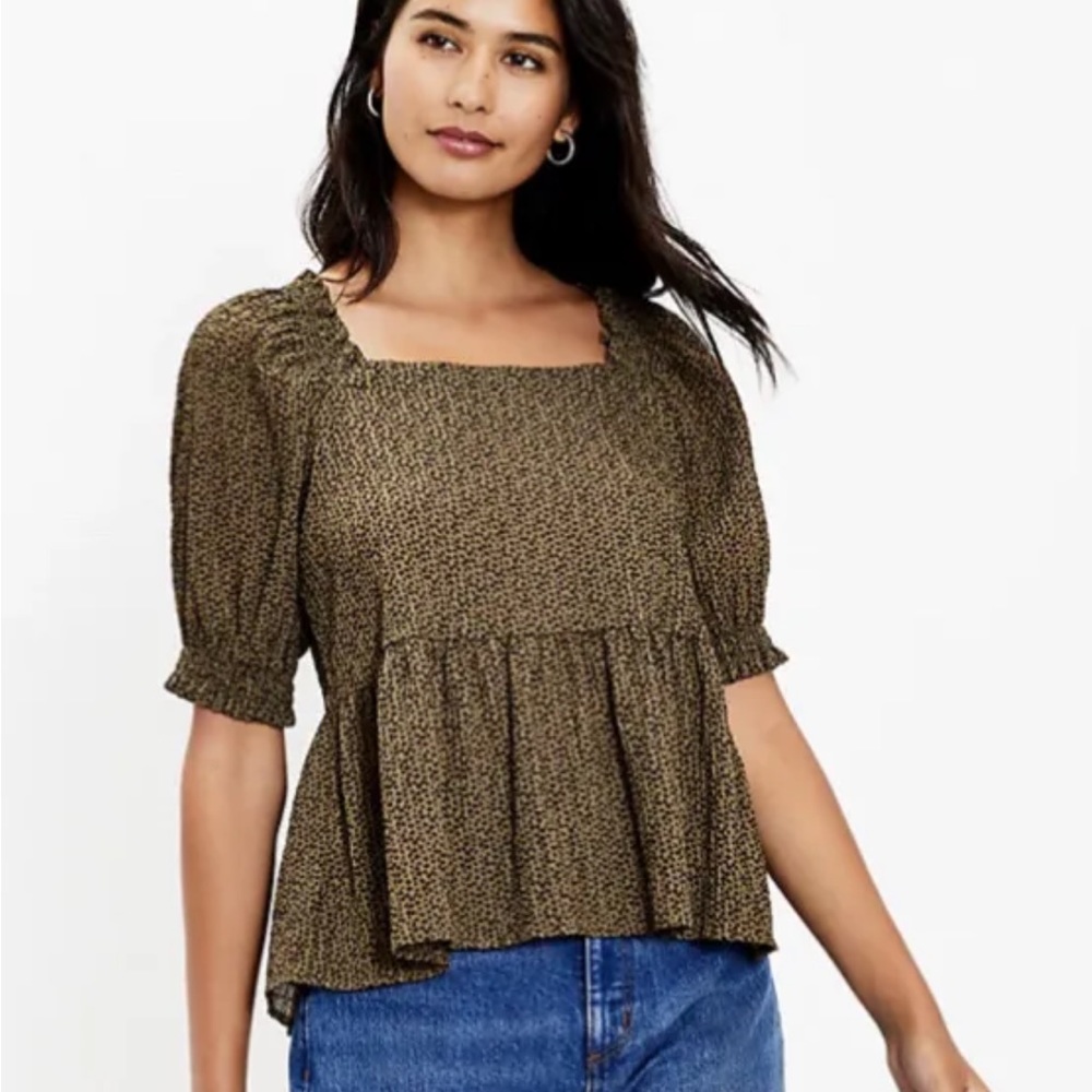 LOFT Dotted Smocked Peplum Top Size XS